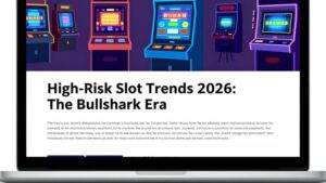 Современная иллюстрация игровых автоматов Bullshark в футуристическом стиле для статьи о трендах 2026 года